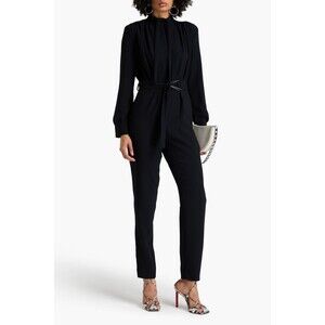 IRO Jumpsuit EUR 34 Small Black Katija Neck Tie Belted Long Sleeve Formal